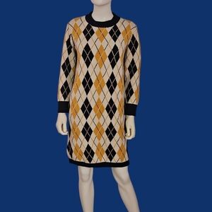 JOH Argyle Navy Blue Mustard Yellow Heavyweight Sweater Dress